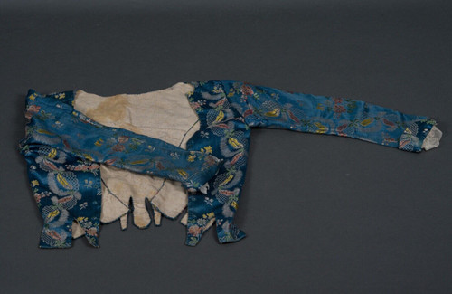 Hand-embroidered 17th or 18th century bolero jacket with floral and lace decoration
