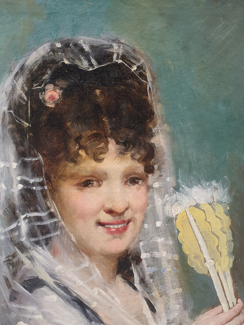 Eliseo MEIFREN - Portrait d'une femme avec un éventail 