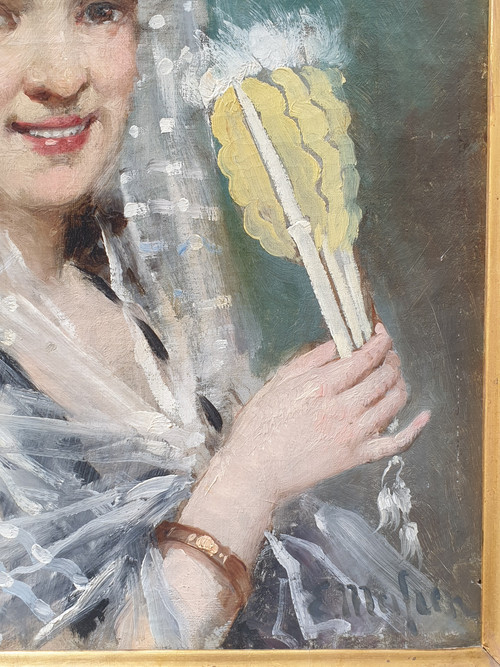 Eliseo MEIFREN - Portrait d'une femme avec un éventail 