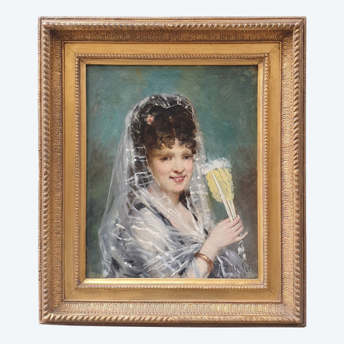 Eliseo MEIFREN - Portrait d'une femme avec un éventail 