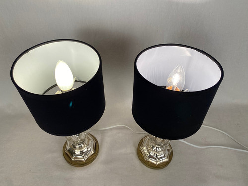 Pair of table lamps in eglomerated crystal