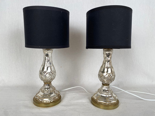 Pair of table lamps in eglomerated crystal
