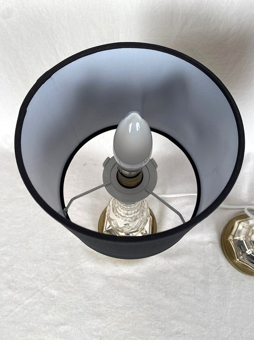 Pair of table lamps in eglomerated crystal