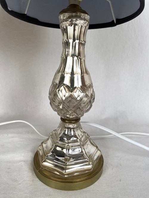 Pair of table lamps in eglomerated crystal