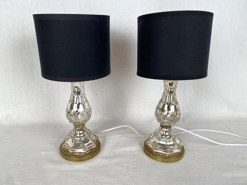 Pair of table lamps in eglomerated crystal