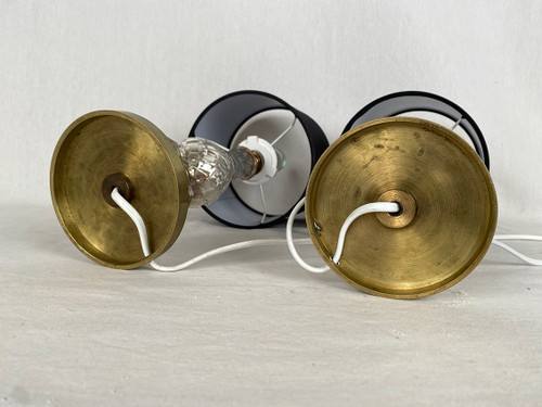 Pair of table lamps in eglomerated crystal