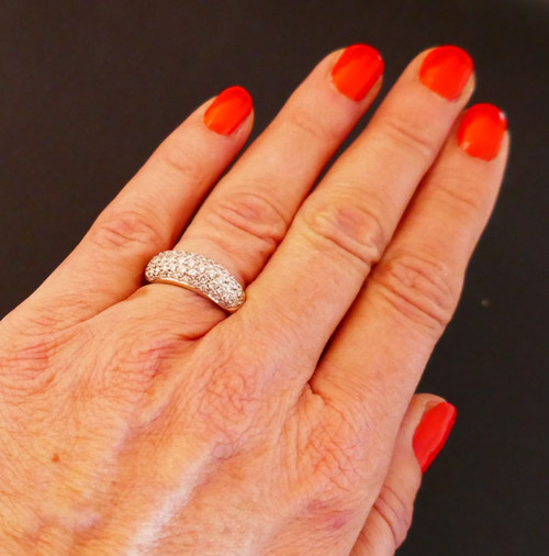 Bague Pavage Diamants, Or Blanc 18 Carats.
