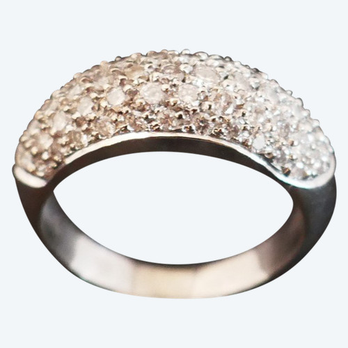 Bague Pavage Diamants, Or Blanc 18 Carats.