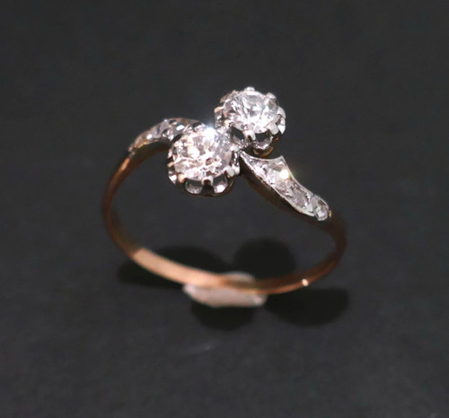 Bague Ancienne Toi Et Moi Diamants, Or et Platine.