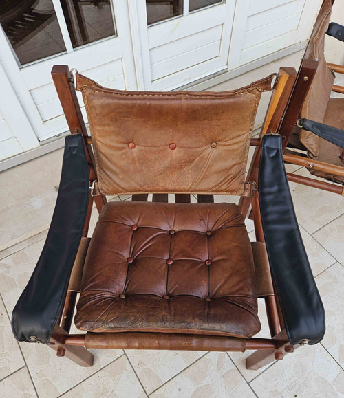 Pair Of 70's Leather Armchairs Attributed To Arne Norell