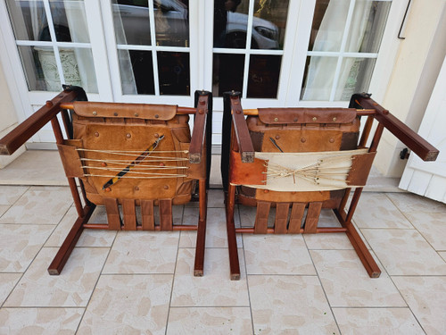 Pair Of 70's Leather Armchairs Attributed To Arne Norell
