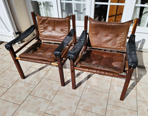 Pair Of 70's Leather Armchairs Attributed To Arne Norell