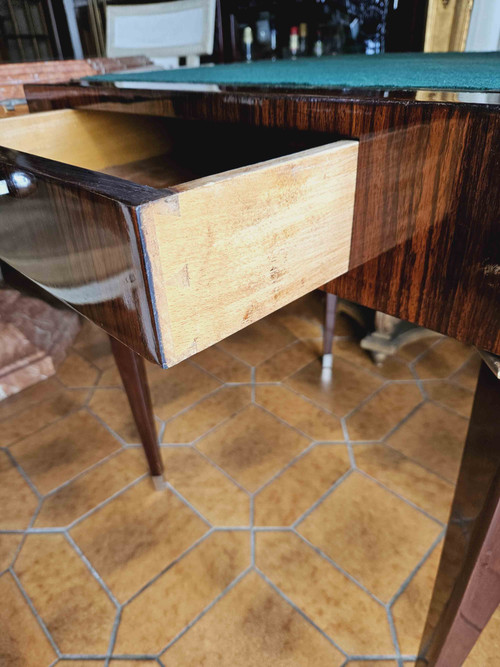 Table à Jeux d'époque Art Déco En Palissandre Et Bronze Nickelé