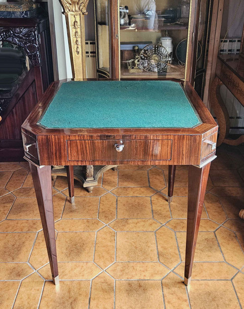 Table à Jeux d'époque Art Déco En Palissandre Et Bronze Nickelé