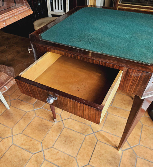 Table à Jeux d'époque Art Déco En Palissandre Et Bronze Nickelé