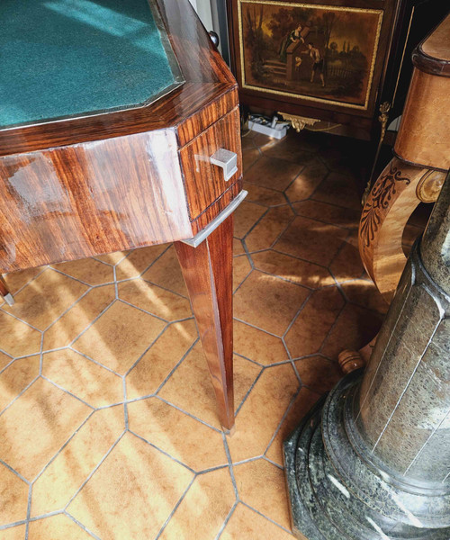 Table à Jeux d'époque Art Déco En Palissandre Et Bronze Nickelé