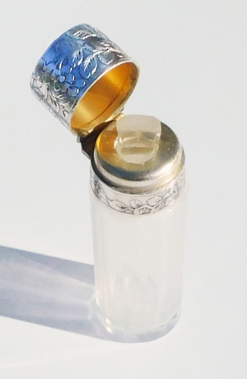 Flacon à Sels Parfum cristal argent fin XIXe Art Nouveau