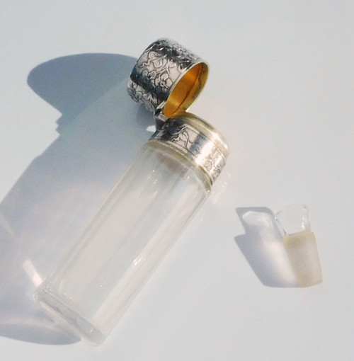Flacon à Sels Parfum cristal argent fin XIXe Art Nouveau