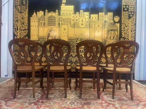 Set of 8 Louis Philippe cane chairs - caned in oak