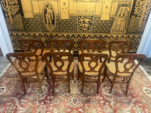 Set of 8 Louis Philippe cane chairs - caned in oak