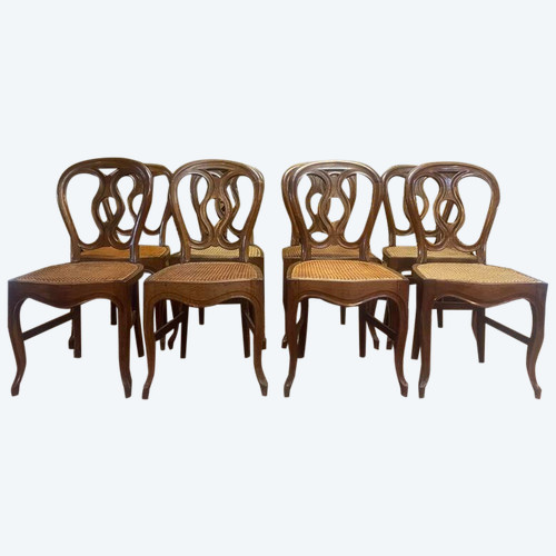 Set of 8 Louis Philippe cane chairs - caned in oak
