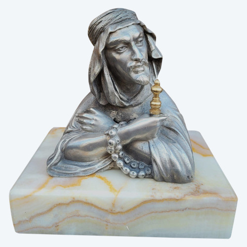Alp Giroux, Silvered Bronze Inkwell, Orientalist, 19th Century