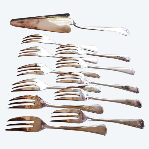 A set of silver-plated América Christofle cake servers