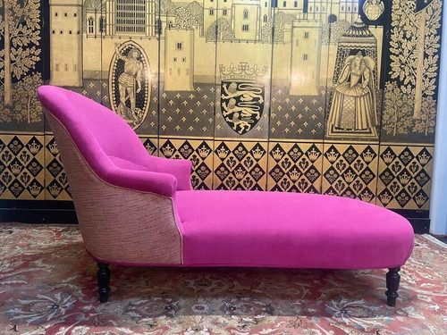 Chaise longue Napoleone III in velluto rosa