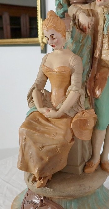  Important group in plaster " The wolf and the lamb " by F-A. Piquemal - end of XIXth century