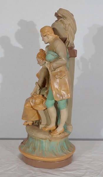  Important group in plaster " The wolf and the lamb " by F-A. Piquemal - end of XIXth century