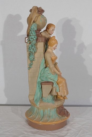  Important group in plaster " The wolf and the lamb " by F-A. Piquemal - end of XIXth century