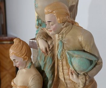  Important group in plaster " The wolf and the lamb " by F-A. Piquemal - end of XIXth century
