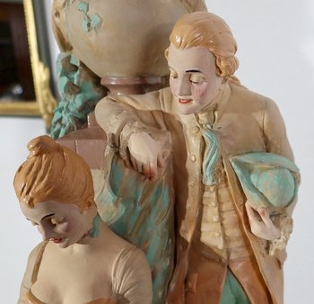  Important group in plaster " The wolf and the lamb " by F-A. Piquemal - end of XIXth century