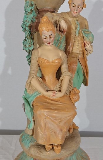  Important group in plaster " The wolf and the lamb " by F-A. Piquemal - end of XIXth century