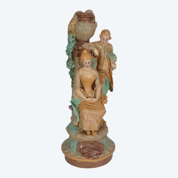  Important group in plaster " The wolf and the lamb " by F-A. Piquemal - end of XIXth century