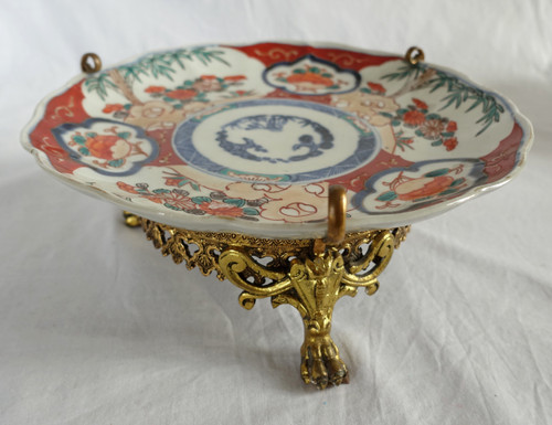 Suite of 4 Japanese porcelain bronze-mounted plates with Imari decoration