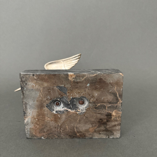 1930 Art Deco scultura in bronzo argentato Kingfisher con doppia patina