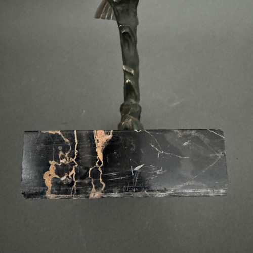 1930 Art Deco scultura in bronzo argentato Kingfisher con doppia patina
