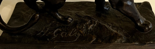 Bronze panther signed Hippolyte GALY, and dedicated by the artist.  