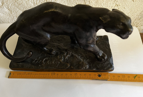 Bronze panther signed Hippolyte GALY, and dedicated by the artist.  
