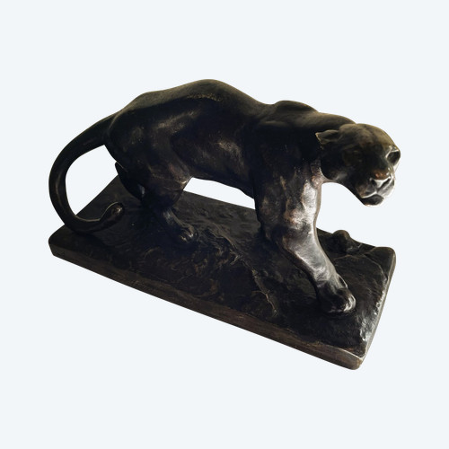 Bronze panther signed Hippolyte GALY, and dedicated by the artist.  