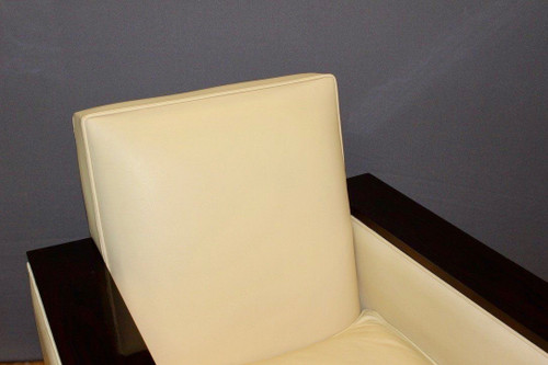 Coppia di poltrone Art Déco in palissandro e pelle beige