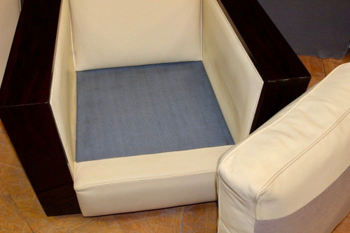 Coppia di poltrone Art Déco in palissandro e pelle beige