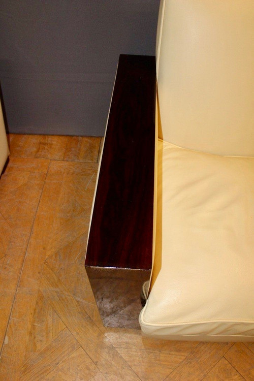 Coppia di poltrone Art Déco in palissandro e pelle beige