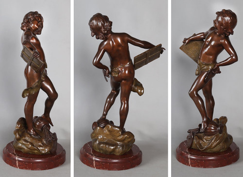 Bronzo XIX secolo, 56 cm, MOREAU Louis Auguste 1834/1917, Il critico d'arte
