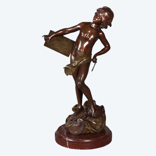 Bronzo XIX secolo, 56 cm, MOREAU Louis Auguste 1834/1917, Il critico d'arte