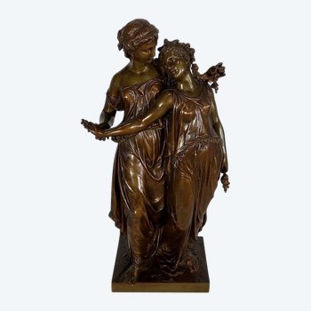  Importante bronzo "Giovani donne romane" di H. Dumaige - XIX secolo