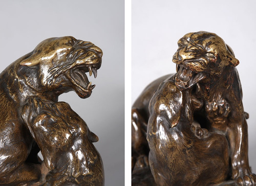 Bronze Art Deco, Friedrich GORNIK 1877 / 1943, Kämpfende Panther, Österreichische Schule