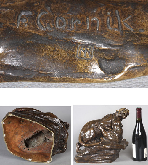 Bronze Art Deco, Friedrich GORNIK 1877 / 1943, Kämpfende Panther, Österreichische Schule