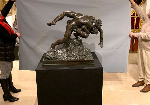 Grande bronzo del XIX secolo, 80 cm, Jef Lambeaux, Musée G. COURBET, I lottatori